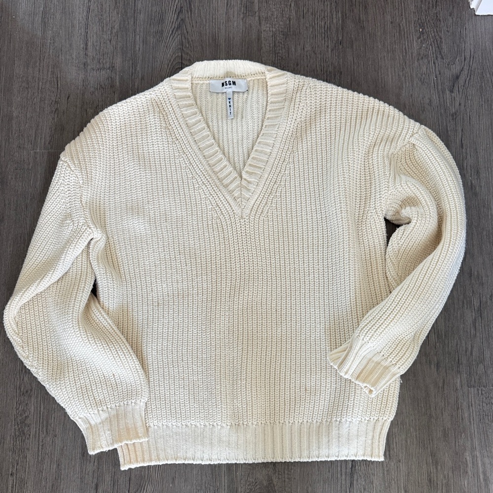 MSGM Cream V-Neck Sweater